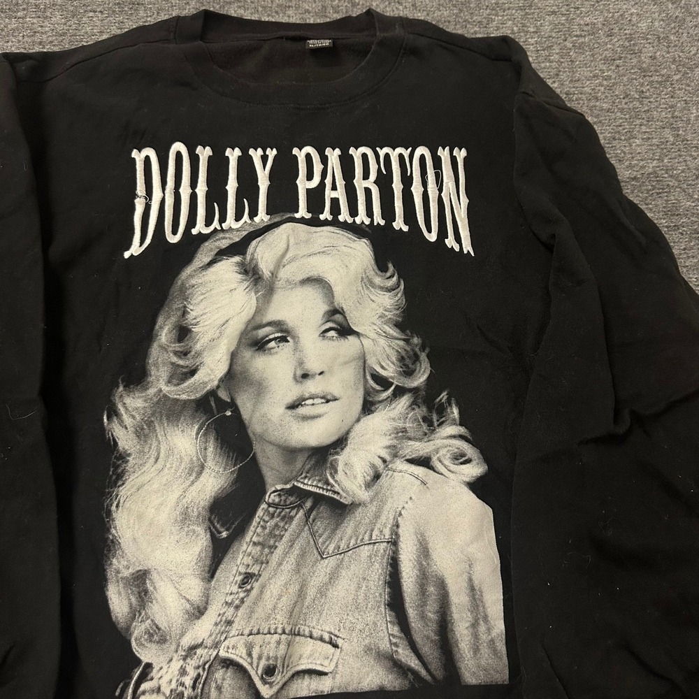 Dolly Parton Sweatshirt Womens Size XL Black Graphic Portrait Crewneck Pullover
